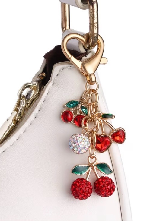 Handbags - Bag Charm or Keychain with Red Cherry Crystal Charm